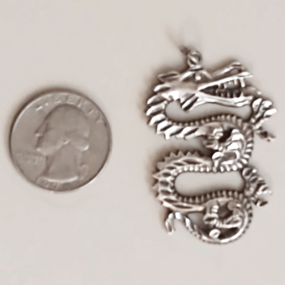 Vintage Large Sterling Silver Dragon Pendant - Picture 3 of 7